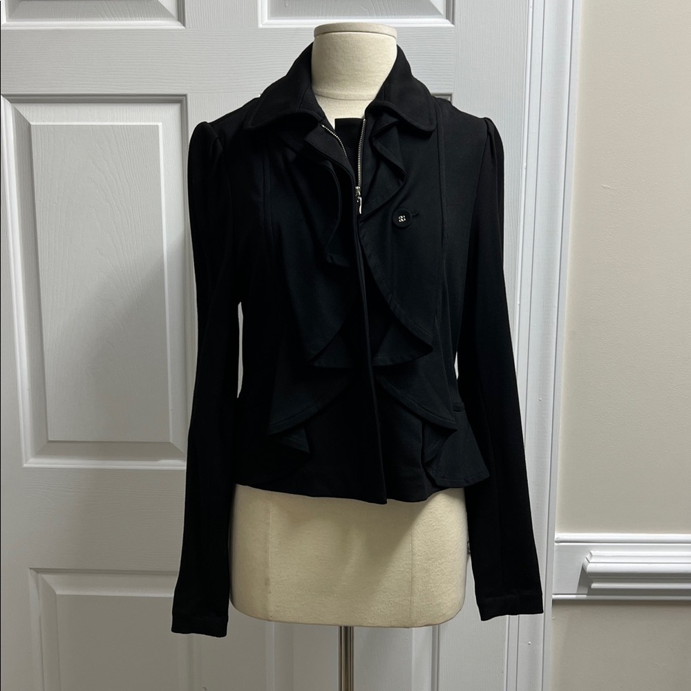 Filtre Black Ruffled Zip-Up Jacket size small S